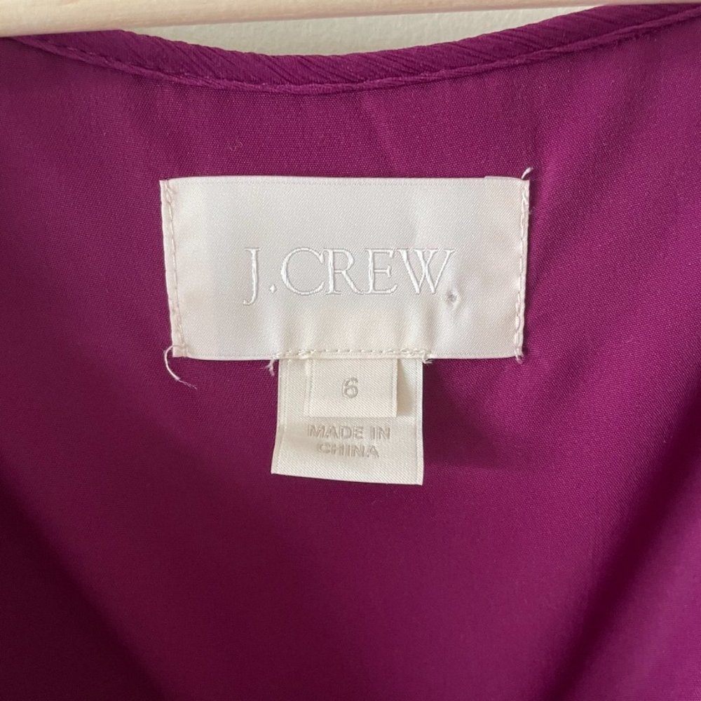 J Crew | Silk Chiffon Ruffle Magenta Dress - Size 6 - Picture 9 of 13